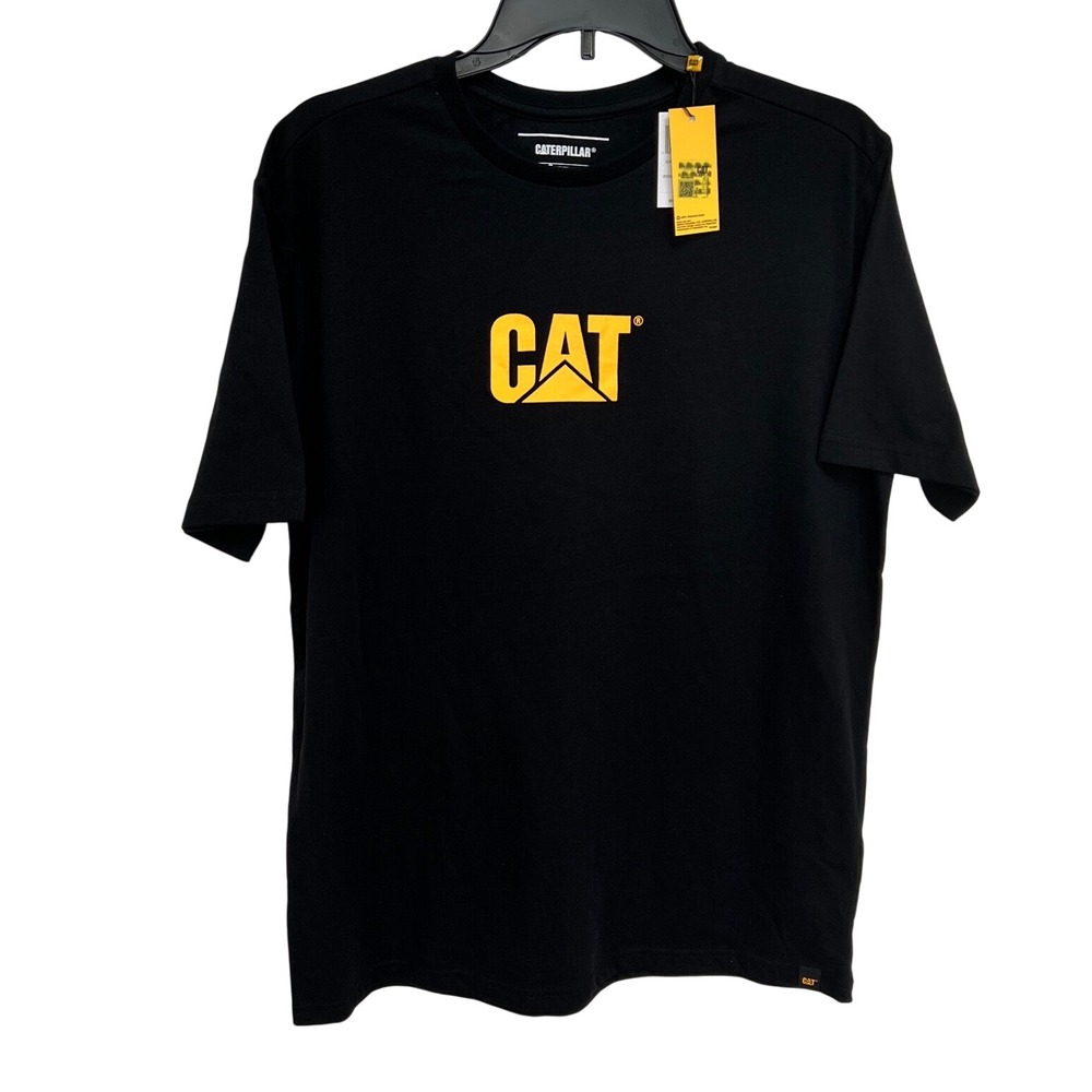 NWT Caterpillar Mens CAT Logo Graphic T-Shirt Pitch Black Short Sleeve Tee SZ M